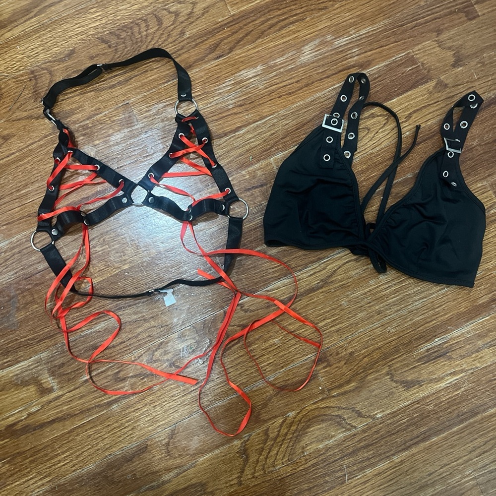 Black and Red Strappy Lingerie Set